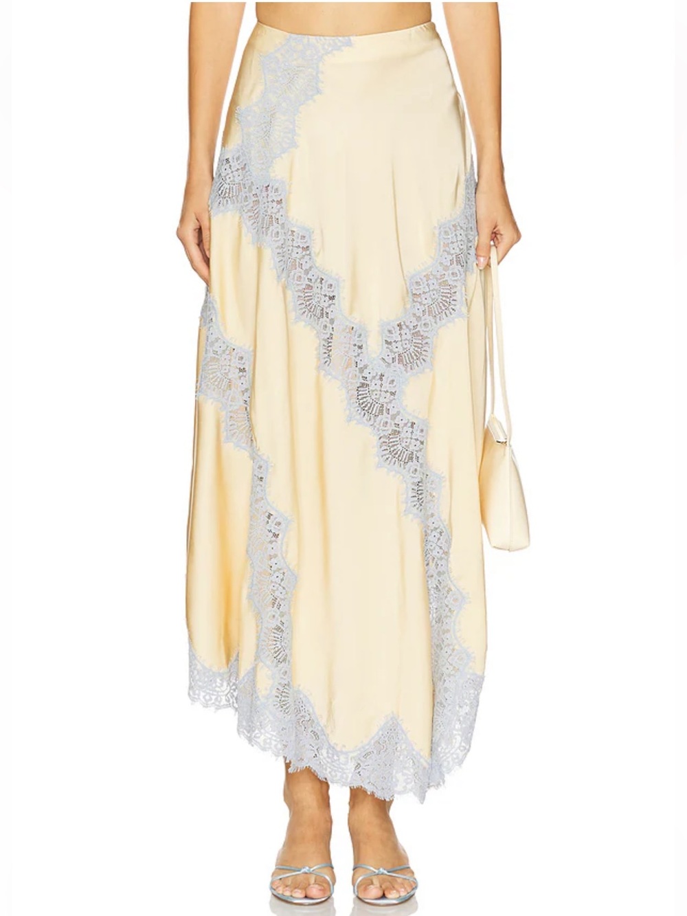L'Academie Lay Midi Skirt in Beige & Blue
